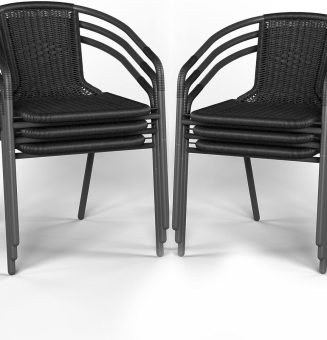 Amopatio Outdoor Dining Chairs Set of 6, Rattan Patio Chairs Wicker, Stackable Indoor-Outdoor Chair, Bistro, Deck, Yard, Porch, Restaurant Stack Chair, Black