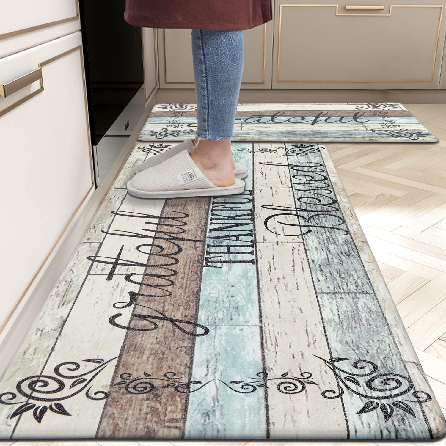 HEBE Anti Fatigue Kitchen Mat Set of 2 Non Slip Cushioned Kitchen Mats for Floor Waterproof Farmhouse Kitchen Rugs and Mats Set Comfort Standing Desk Mat Carpet for Sink,Office,Laundry - Image 8