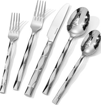 KINGSTONE Silverware Set, Luxury 20 Piece Flatware Set for 4, 18/10 Stainless Steel Cutlery Set with Diamond Cut Pattern for Kitchen, Home, Wedding, Party, Mirror Polished and Dishwasher Safe
