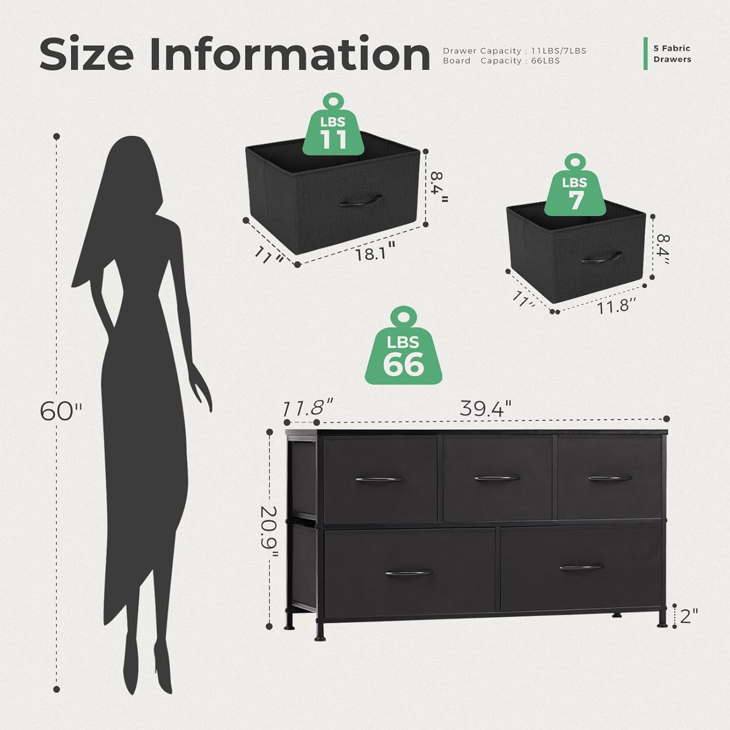 OLIXIS Dresser for Bedroom, 5 Storage Fabric Drawers, Metal Frame and Wooden Top, Tall Storage Drawer Dresser for Closet with Easy Pull Handles for Living Room, Entryway, Small Space Black - Image 3