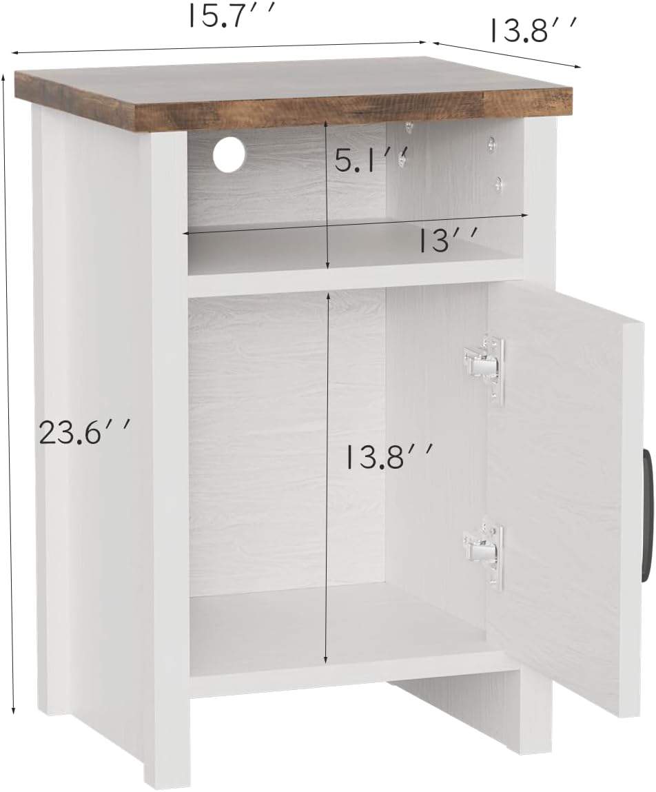 YESHOMY Farmhouse Modern Nightstand with Shelf and Barn Door, Set of 2 for Bedroom, White - Image 3
