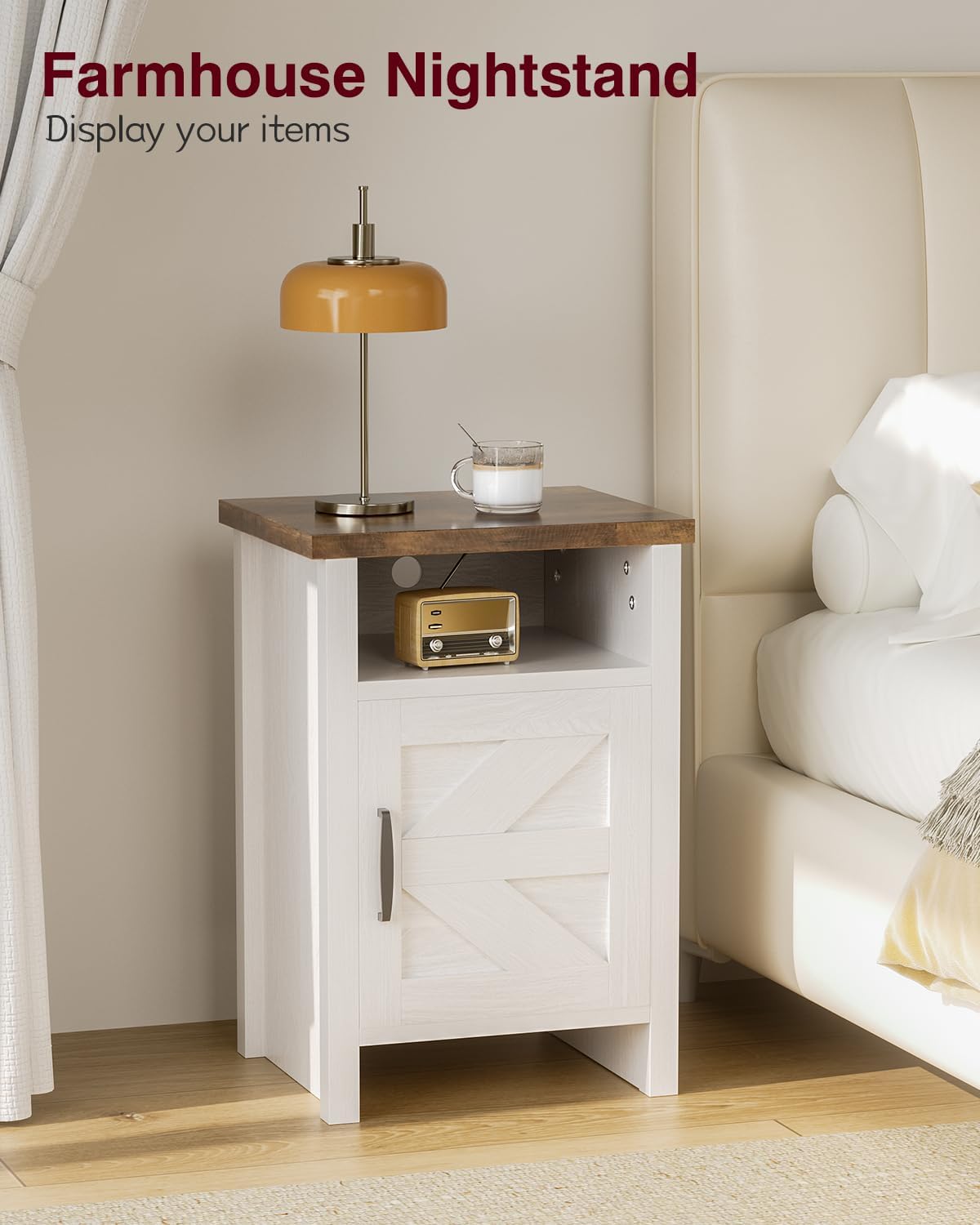 YESHOMY Farmhouse Modern Nightstand with Shelf and Barn Door, Set of 2 for Bedroom, White - Image 4