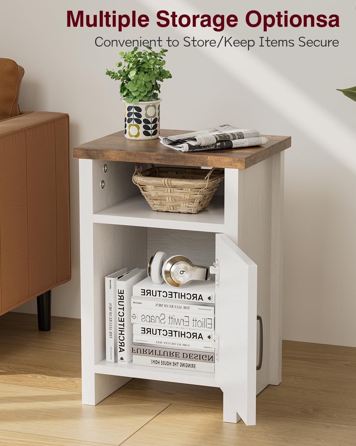 YESHOMY Farmhouse Modern Nightstand with Shelf and Barn Door, Set of 2 for Bedroom, White - Image 5