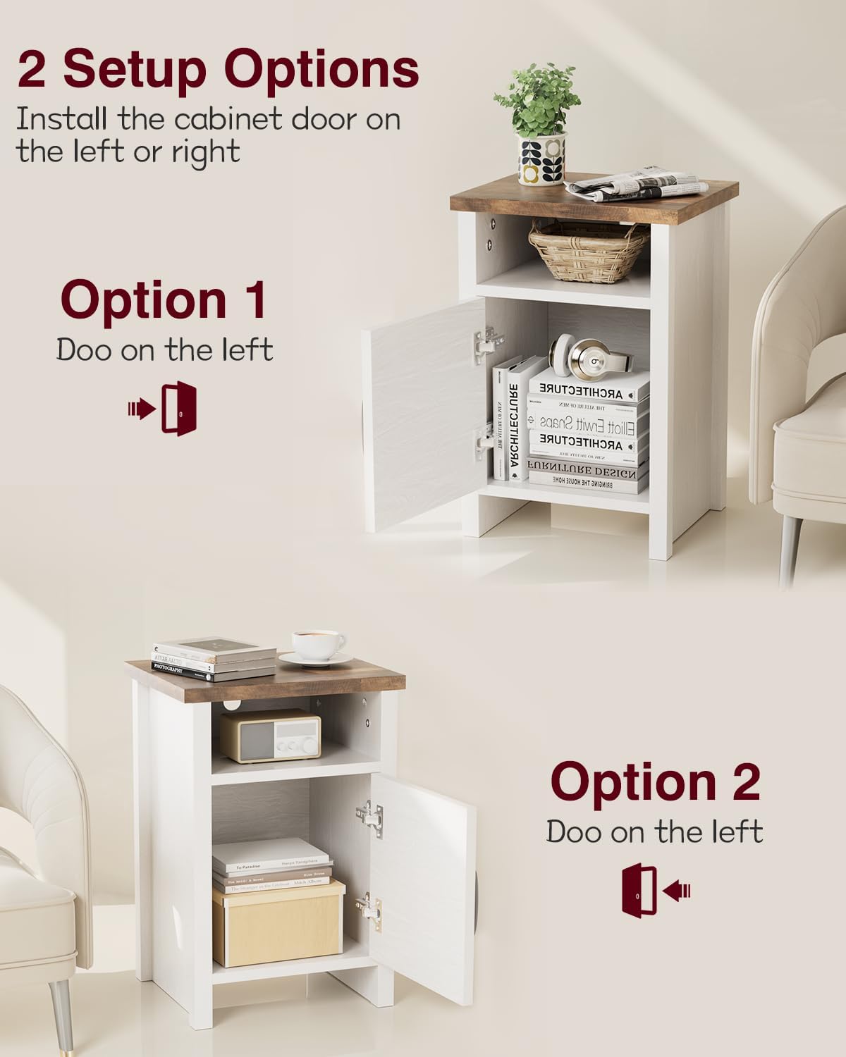 YESHOMY Farmhouse Modern Nightstand with Shelf and Barn Door, Set of 2 for Bedroom, White - Image 8